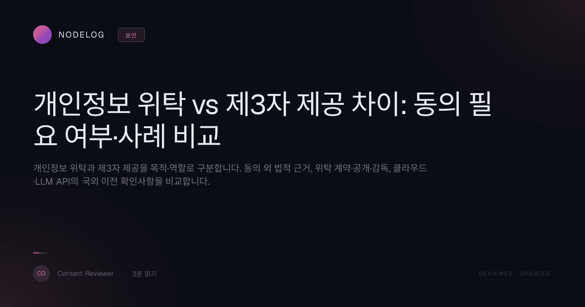 개인정보 위탁 vs 제3자 제공 차이: 동의 필요 여부·사례 비교