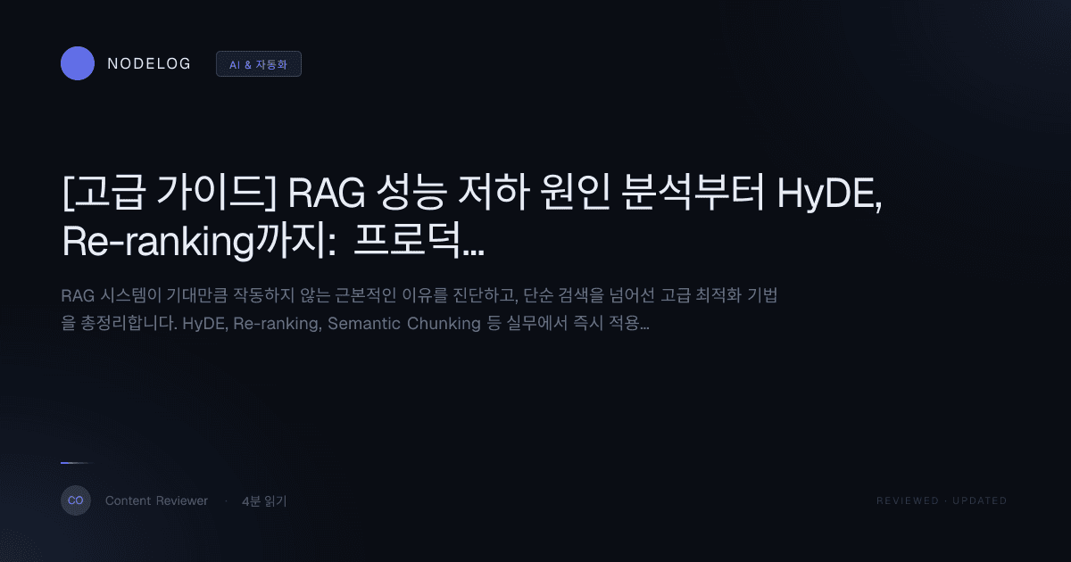 [고급 가이드] RAG 성능 저하 원인 분석부터 HyDE, Re-ranking까지: 프로덕션 레벨 최적화 전략