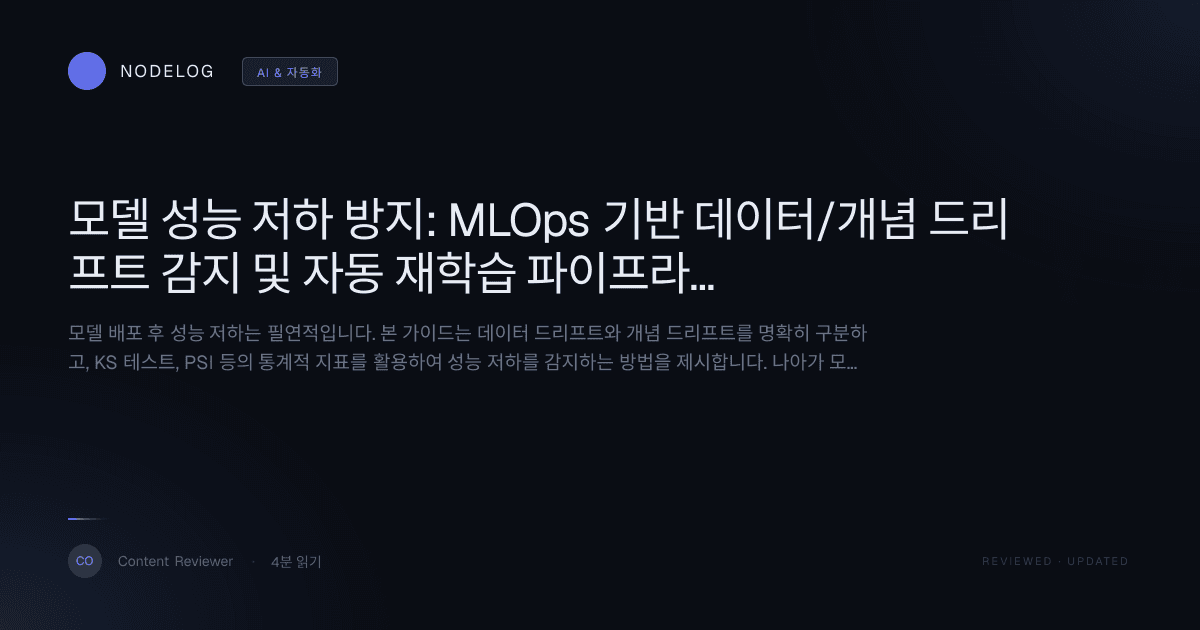 모델 성능 저하 방지: MLOps 기반 데이터/개념 드리프트 감지 및 자동 재학습 파이프라인 구축 가이드