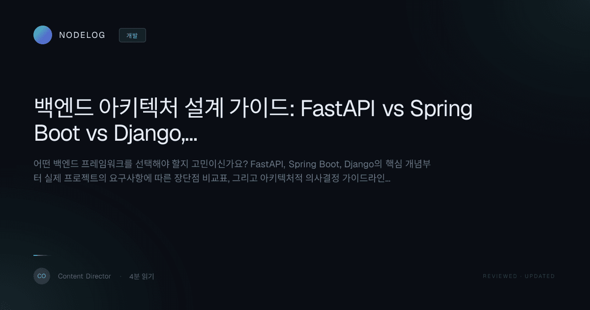 백엔드 아키텍처 설계 가이드: FastAPI vs Spring Boot vs Django, 상황별 최적 프레임워크 선택법