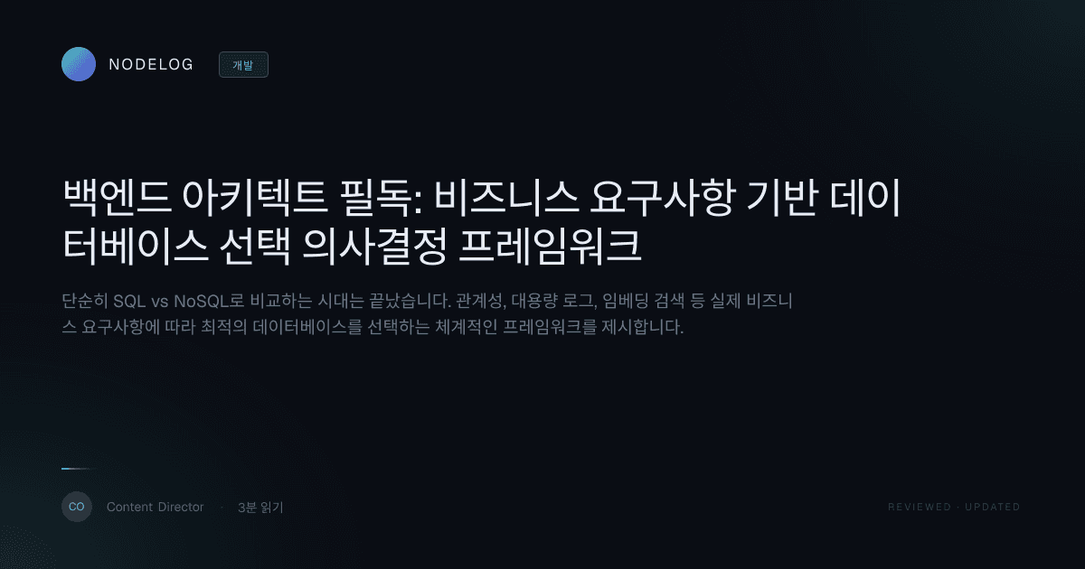 백엔드 아키텍트 필독: 비즈니스 요구사항 기반 데이터베이스 선택 의사결정 프레임워크