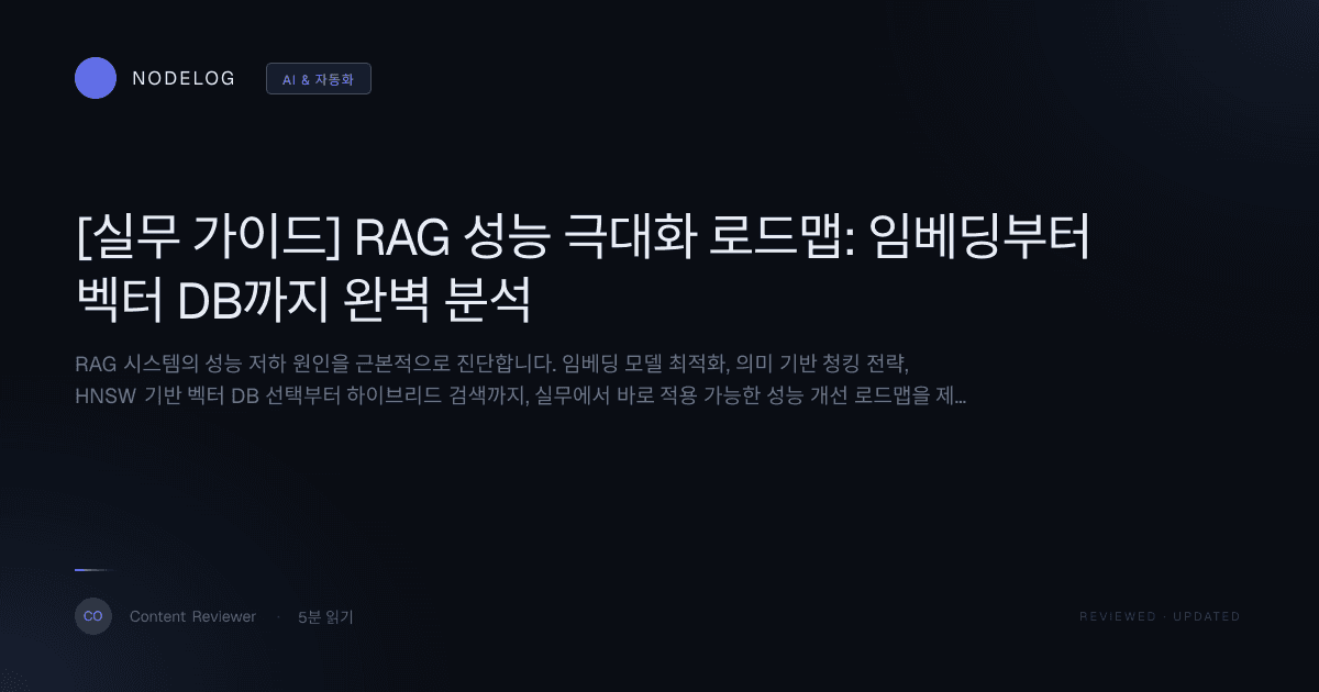 [실무 가이드] RAG 성능 극대화 로드맵: 임베딩부터 벡터 DB까지 완벽 분석