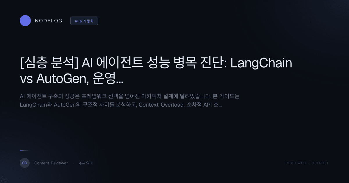 [심층 분석] AI 에이전트 성능 병목 진단: LangChain vs AutoGen, 운영 환경 최적화 아키텍처 가이드