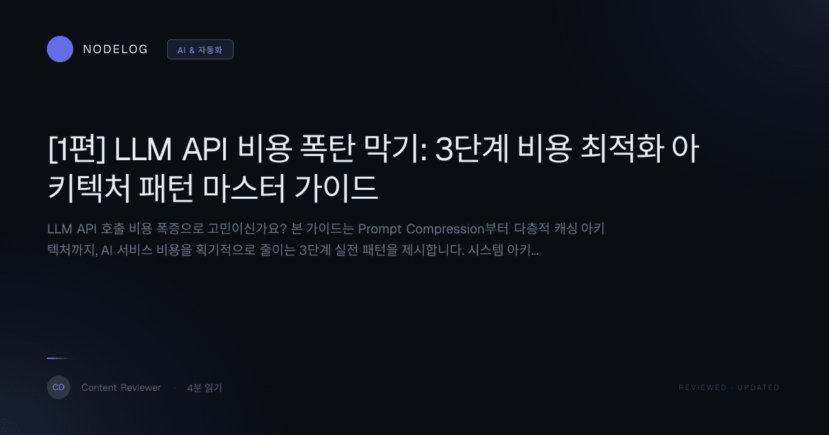 [1편] LLM API 비용 폭탄 막기: 3단계 비용 최적화 아키텍처 패턴 마스터 가이드