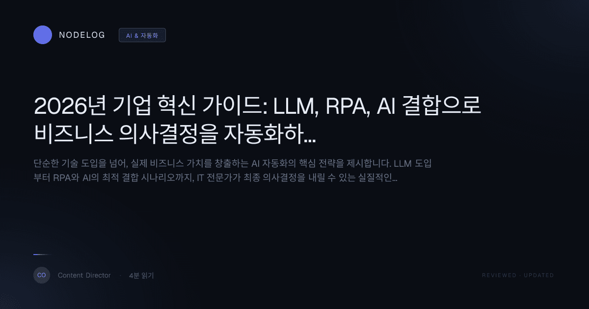 2026년 기업 혁신 가이드: LLM, RPA, AI 결합으로 비즈니스 의사결정을 자동화하는 3단계 로드맵