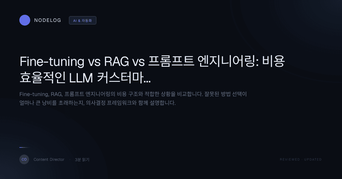Fine-tuning vs RAG vs 프롬프트 엔지니어링: 비용 효율적인 LLM 커스터마이징 전략