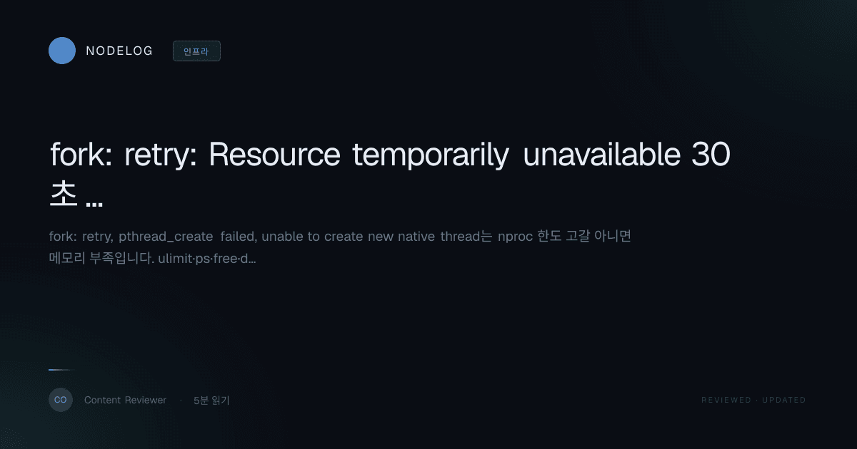 fork: retry: Resource temporarily unavailable 30초 진단 런북