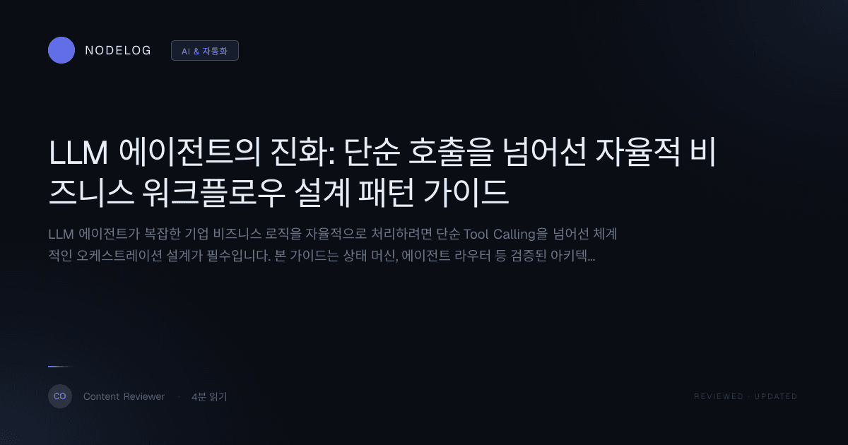 LLM 에이전트의 진화: 단순 호출을 넘어선 자율적 비즈니스 워크플로우 설계 패턴 가이드