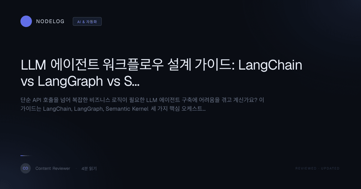 LLM 에이전트 워크플로우 설계 가이드: LangChain vs LangGraph vs Semantic Kernel 완벽 비교