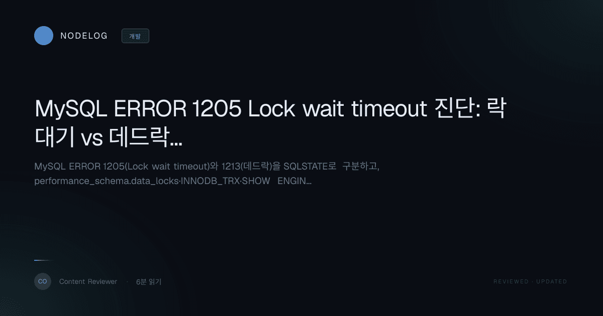 MySQL ERROR 1205 Lock wait timeout 진단: 락 대기 vs 데드락 구분