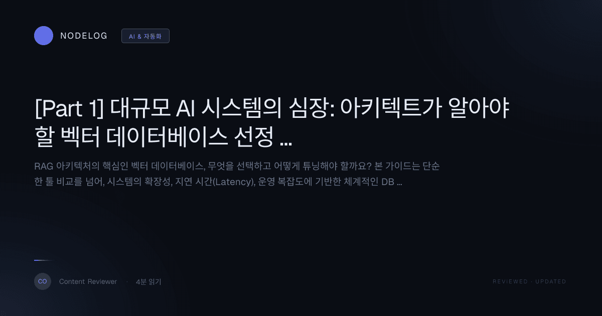 [Part 1] 대규모 AI 시스템의 심장: 아키텍트가 알아야 할 벡터 데이터베이스 선정 및 최적화 가이드