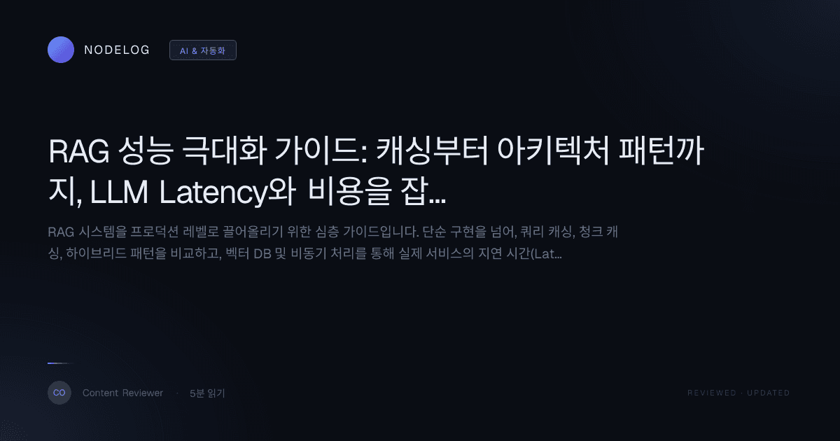 RAG 성능 극대화 가이드: 캐싱부터 아키텍처 패턴까지, LLM Latency와 비용을 잡는 법