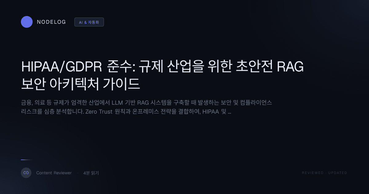 HIPAA/GDPR 준수: 규제 산업을 위한 초안전 RAG 보안 아키텍처 가이드