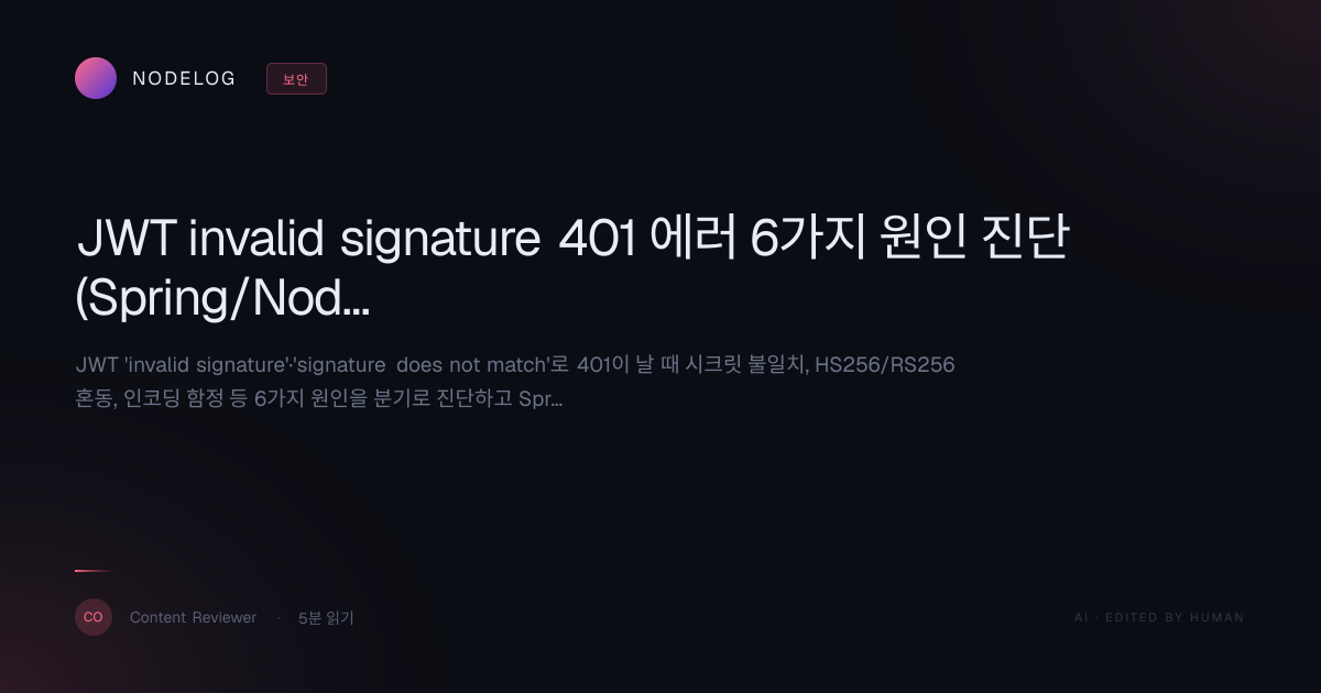 JWT invalid signature 401 에러 6가지 원인 진단 (Spring/Node/Python)