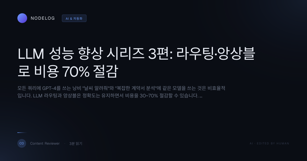 LLM 성능 향상 시리즈 3편: 라우팅·앙상블로 비용 70% 절감