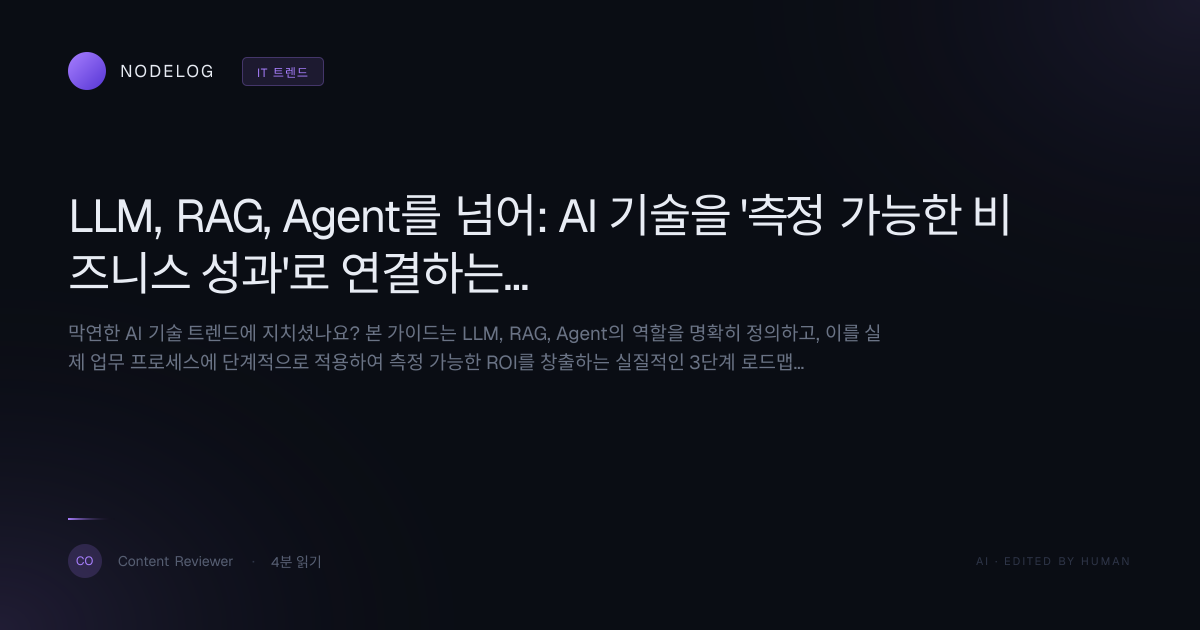 LLM, RAG, Agent를 넘어: AI 기술을 '측정 가능한 비즈니스 성과'로 연결하는 3단계 로드맵