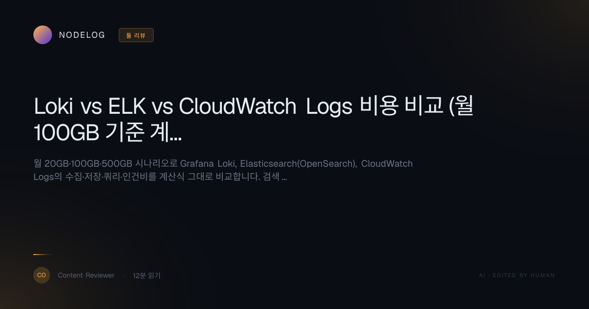 Loki vs ELK vs CloudWatch Logs 비용 비교 (월 100GB 기준 계산식)