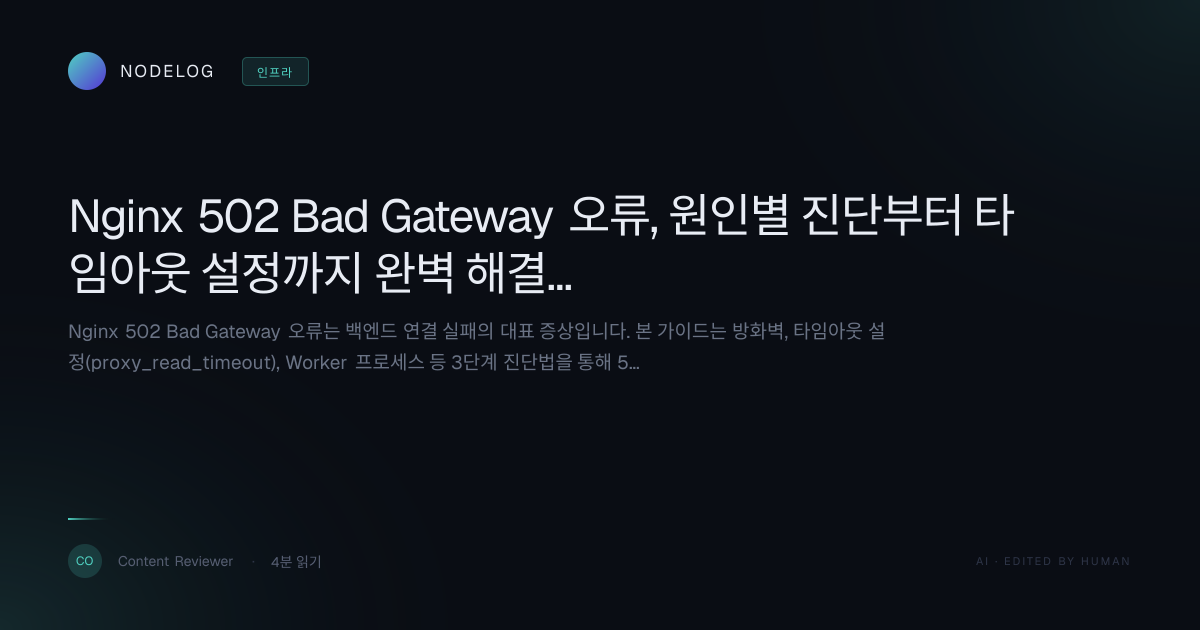 Nginx 502 Bad Gateway 오류, 원인별 진단부터 타임아웃 설정까지 완벽 해결 가이드