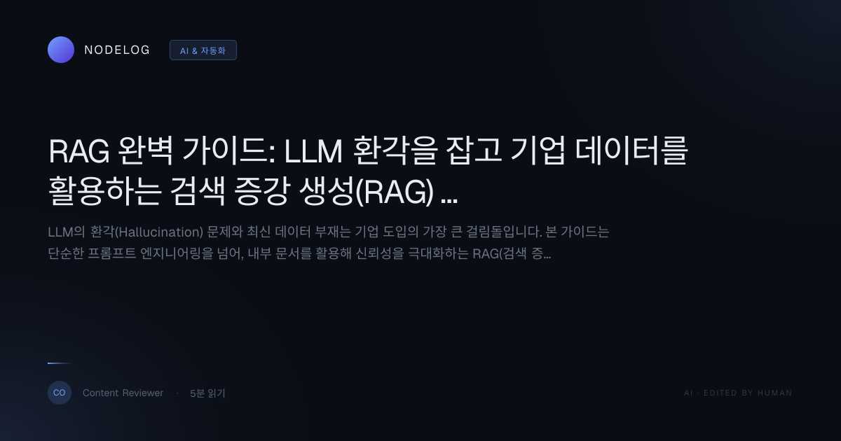 RAG 완벽 가이드: LLM 환각을 잡고 기업 데이터를 활용하는 검색 증강 생성(RAG) 구축 전략