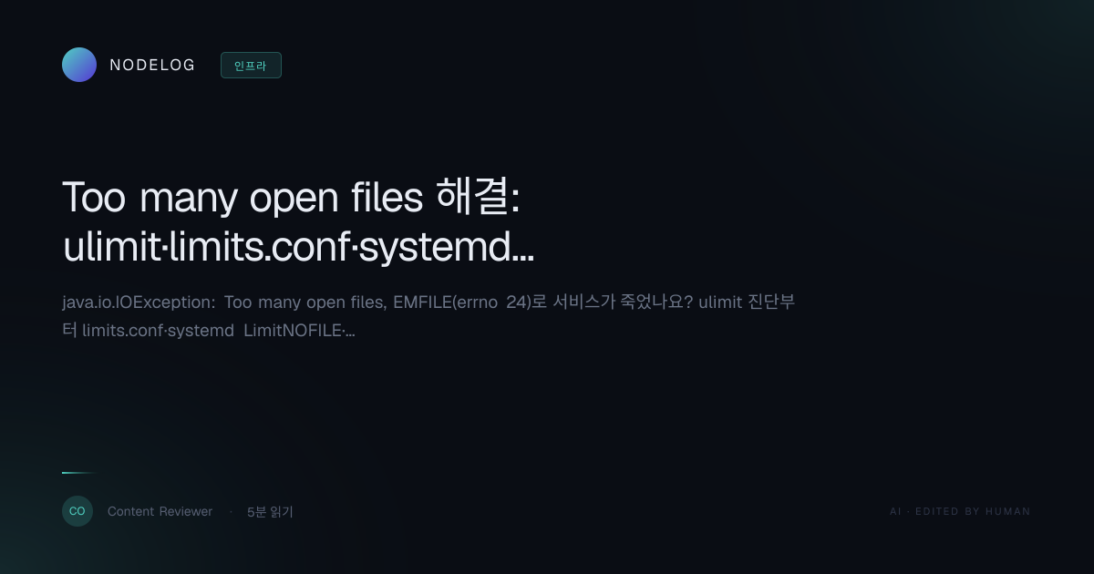 Too many open files 해결: ulimit·limits.conf·systemd LimitNOFILE 실전