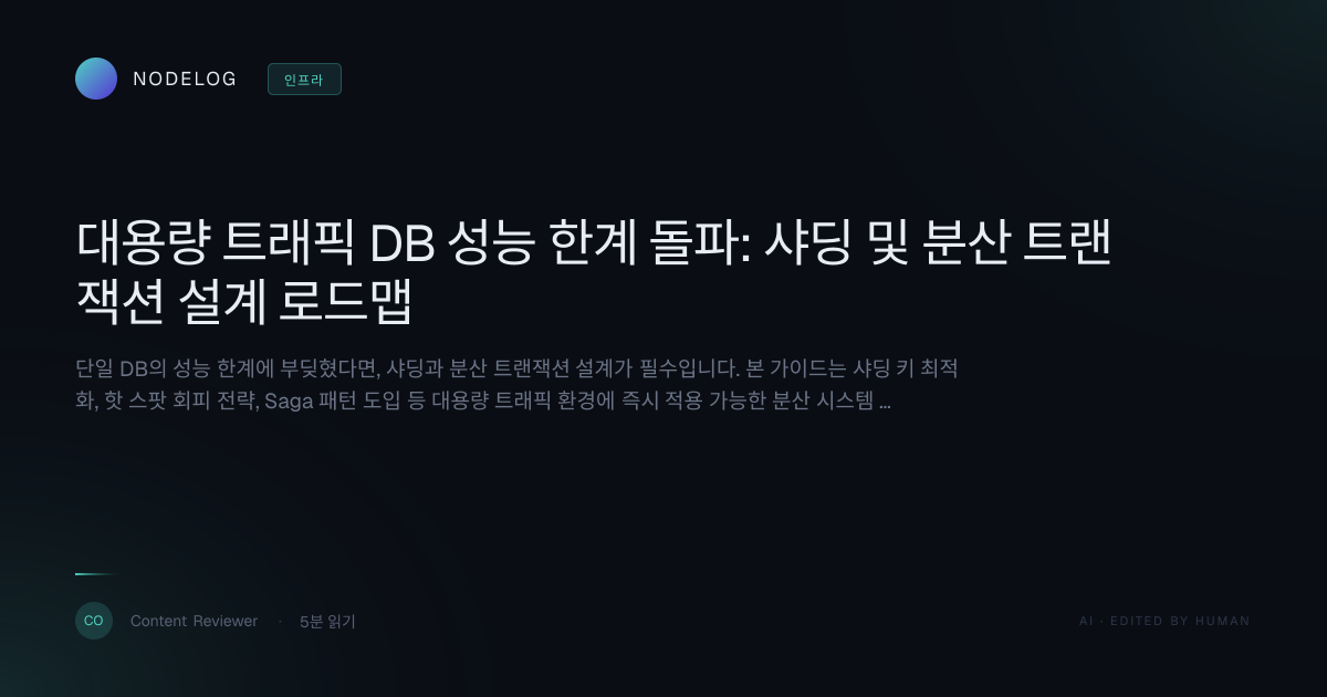 대용량 트래픽 DB 성능 한계 돌파: 샤딩 및 분산 트랜잭션 설계 로드맵