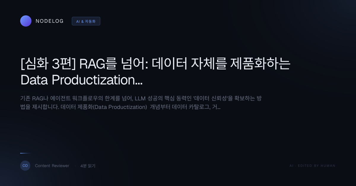 [심화 3편] RAG를 넘어: 데이터 자체를 제품화하는 Data Productization 아키텍처 가이드